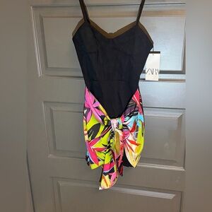 Zara Black Dress with Vibrant Floral Accent